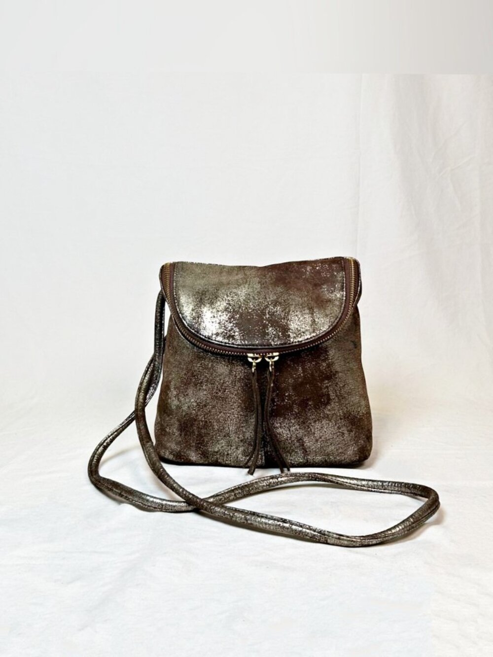 Osgoode Marley Emery Burnished Metal Argentine Cowhide Leather Crossbody Bag